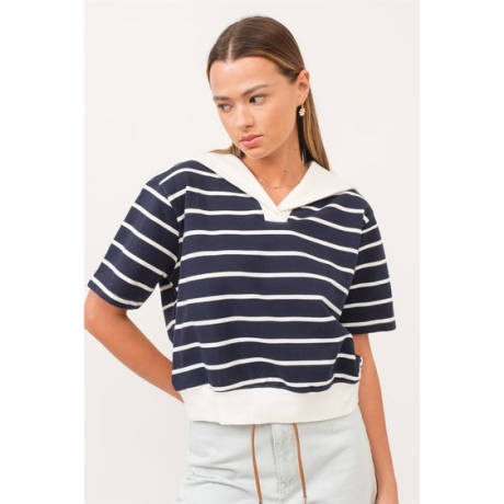 Evercado - Sailor Collar Striped Top