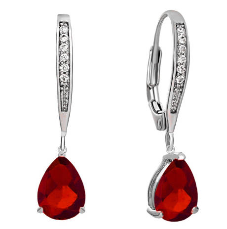 Genevive Dazzling Sterling Silver White Gold Plating with Sparkling Pear-Shaped Colored Cubic Zirconia Drop Earrings