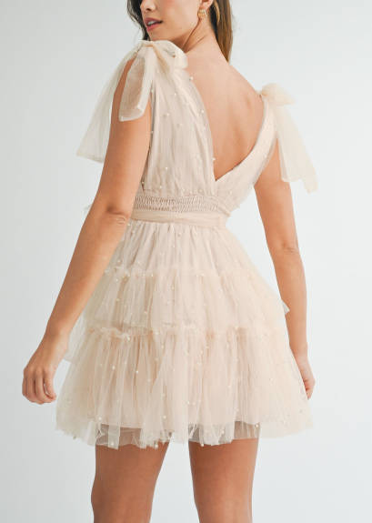Evercado - Pearl Stud Tulle Mini Dress