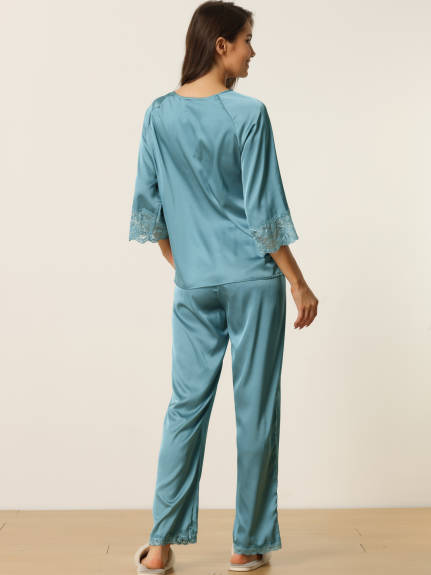 cheibear - Ensembles de pyjama en dentelle à manches 3/4 et pantalons