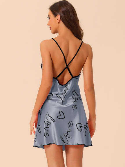 cheibear - Heart Print Lounge Mini Nightgowns