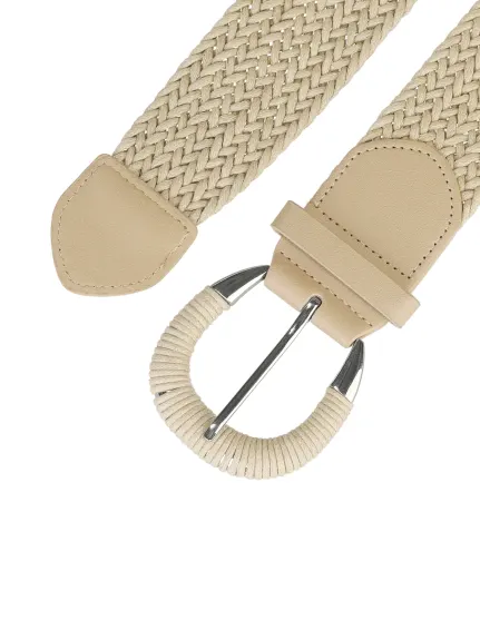 Allegra K- Woven Wide Braided Waist Belt Metal Buckle