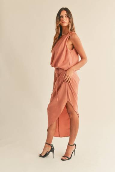 Evercado - Satin One Shoulder Midi Dress