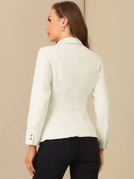 Allegra K- Notched Lapel Button Denim Jacket with Pockets