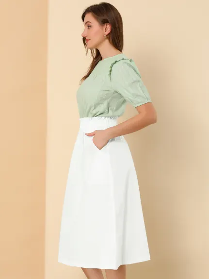 Allegra K- Cotton Elastic Waist Peasant A-Line Midi Skirt