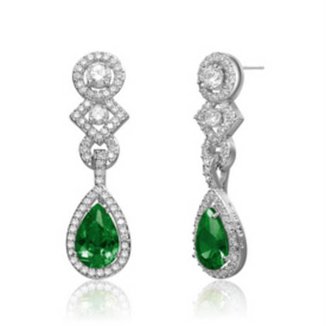 Genevive Sterling Silver White Gold Plating with Colored Cubic Zirconia Dangle Earrings