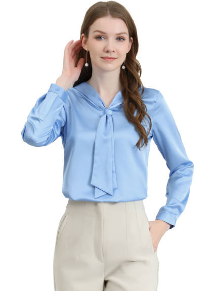 Allegra K- Tie Neck Long Sleeve Shirt Blouse