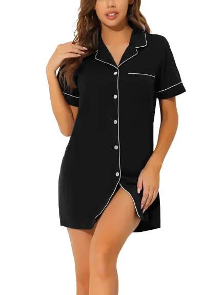 cheibear - Suumer Button Down Lounge Shirt Nightgown