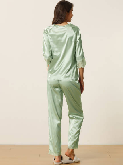 cheibear - Ensembles de pyjama en dentelle à manches 3/4 et pantalons