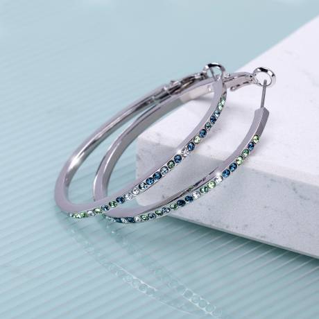Crystal Pave Erinite and Sapphire Mixed Colour Hoop Earrings by Callura