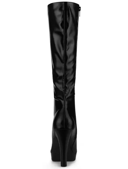 Allegra K - Faux Leather Platform Over the Knee High Boot