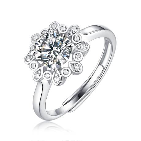Stella Valentino Sterling Silver 1ctw Round Lab Created Moissanite Petal Cluster Anniversary Adjustable Ring