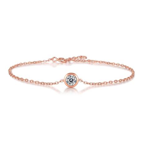 Stella Valentino Sterling Silver 18k Rose Gold Plated 0.50ct Lab Created Moissanite Solitaire Adjustable Bracelet