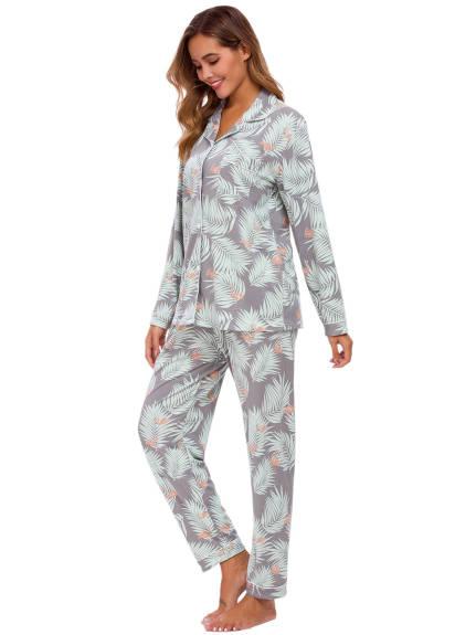 cheibear - Cute Print Long Sleeve with Pants Pajama Set