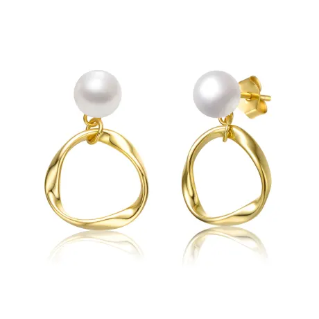 Genevive Boucles d'oreilles pendantes en argent sterling plaqué or jaune 14 carats avec perles blanches torsadées et cercle d'éternité à double goutte