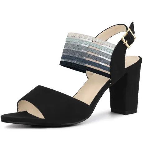 Allegra K - Colorful Elastic Strap Chunky Heel Sandals