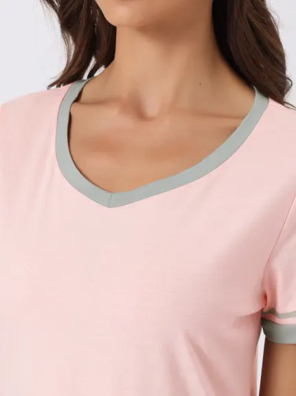 cheibear - Chemise de nuit d'été à col en V de couleur contrastée