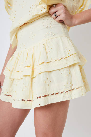 Creea Embroidery Ruffle Mini Skirt