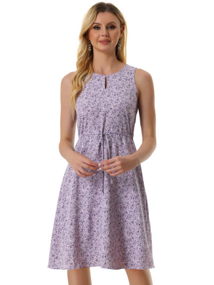Allegra K- robe A-Line sans manches avec cordon de sertissage pour femme