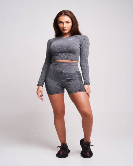 Twill Active - Acelle Recycled Long Sleeve Crop Top  Grey Marl