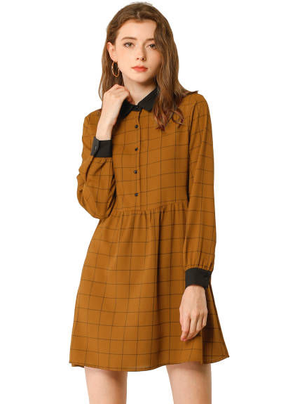 Allegra K- robe chemise à carreaux boutonnée pour femmes