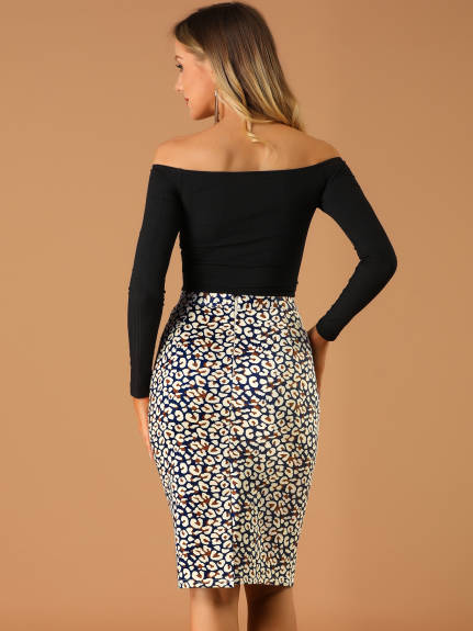Allegra K- Knee Length Leopard Print Pencil Skirt