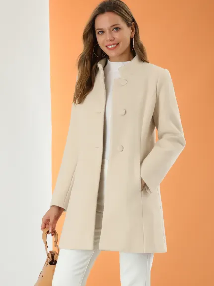 Allegra K- Stand Collar Single Breasted Mid-thigh Long Coat