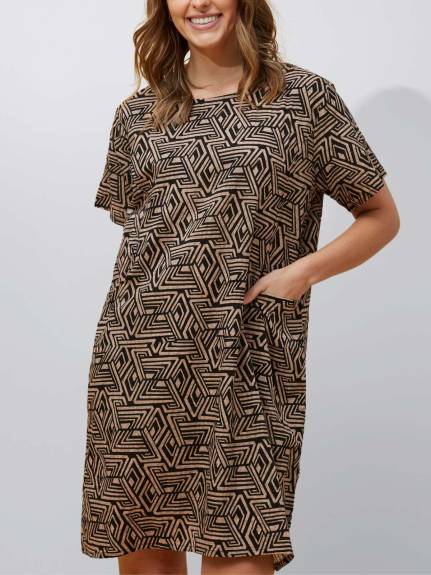Eugenie Dress Loose Styled A-Line Geometric Print Black