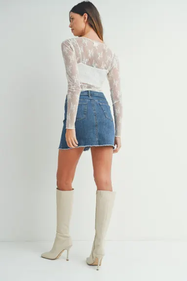 Evercado - Frayed Denim Mini Skirt