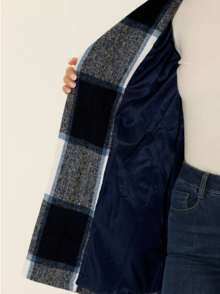 Allegra K- Plaid Shawl Collar Belted Wrap Winter Coat