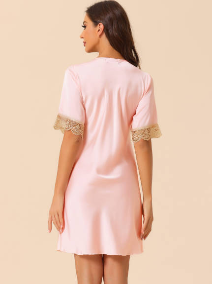 cheibear - Lace Trim V Neck Lounge Nightgowns