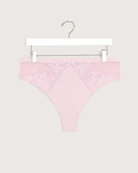 Mesh and Microfibre Thong with Lace - Déesse Collection