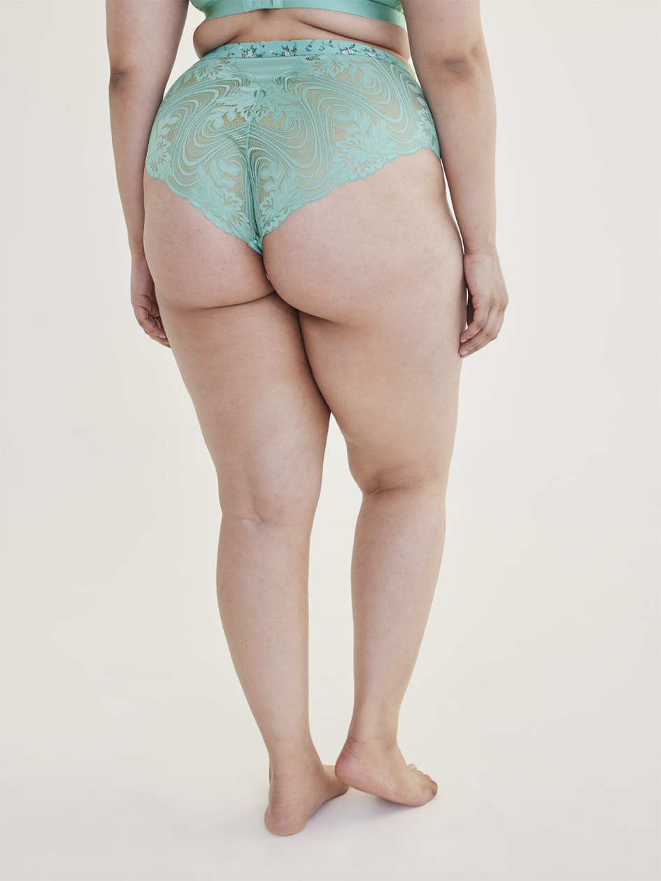 Microfibre Full Brief with Floral Print and Lace Back - Déesse Collection