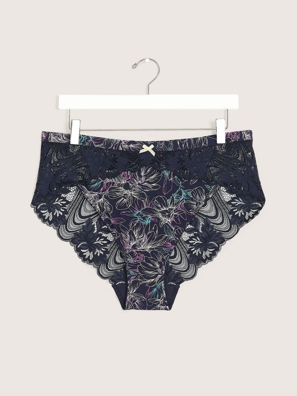 High-Cut Microfibre Brief with Lace and Floral Print - Déesse Collection