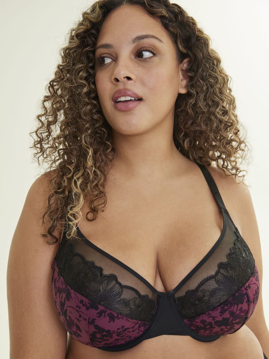 Underwire Bra with Floral Embroidery and All-Over Print - Déesse Collection