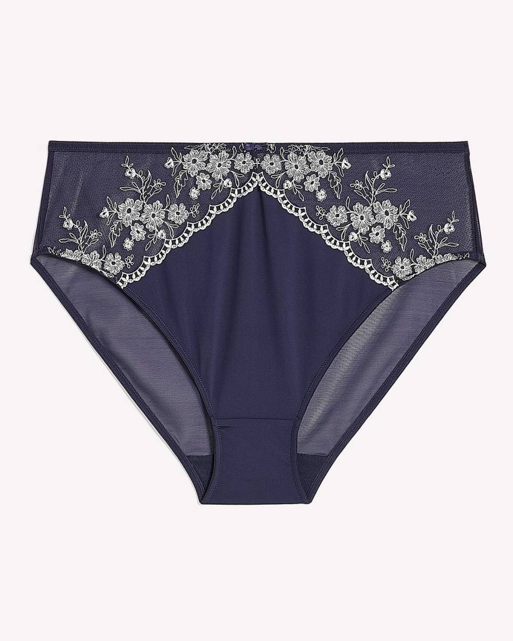 Blue High-Cut Brief with Lace Embroidery and Mesh Back - Déesse