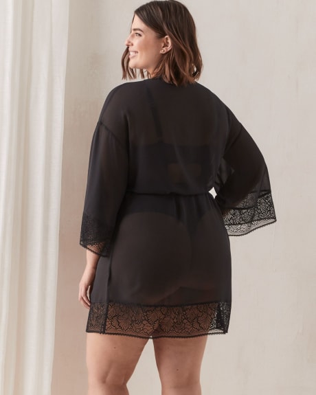 Boudoir Sheer Lounge Robe With Lace - Déesse Collection