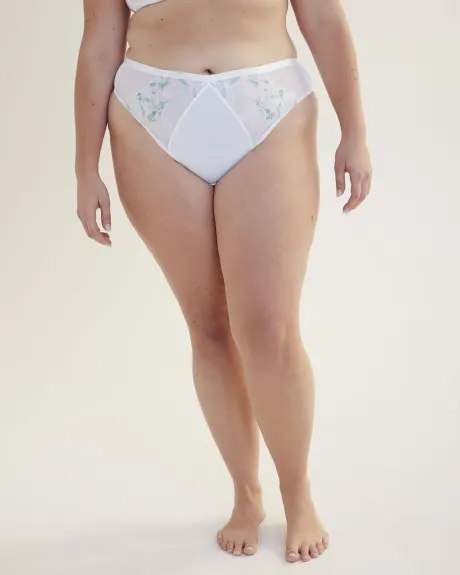 Mesh Thong with Floral Embroidery - Déesse Collection