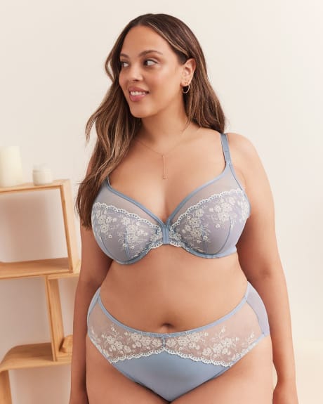 Underwire Unlined Embroidered Plunge Bra - Déesse Collection