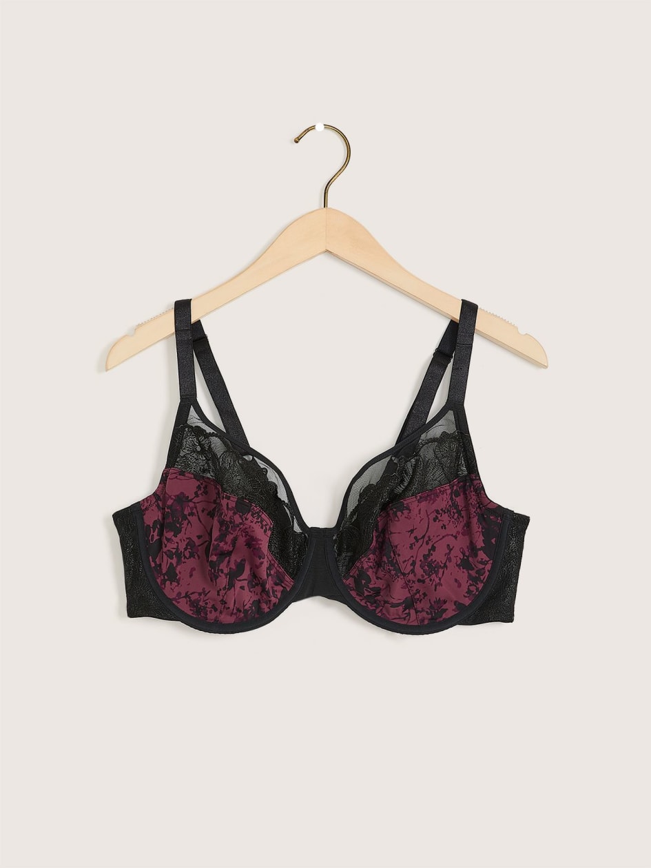 Underwire Bra with Floral Embroidery and All-Over Print - Déesse Collection