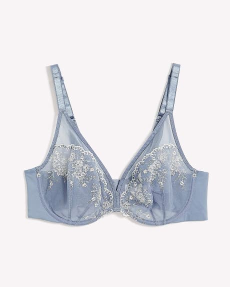 Underwire Unlined Embroidered Plunge Bra - Déesse Collection