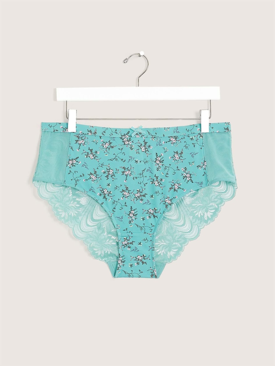 Microfibre Full Brief with Floral Print and Lace Back - Déesse Collection