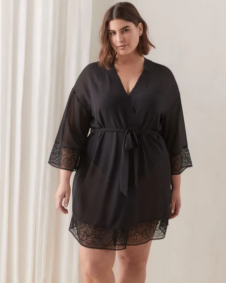 Boudoir Sheer Lounge Robe With Lace - Déesse Collection