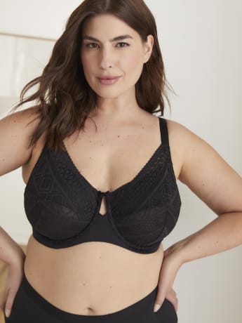 Black Lace Underwire Bra with Mesh and Bow - Déesse Collection