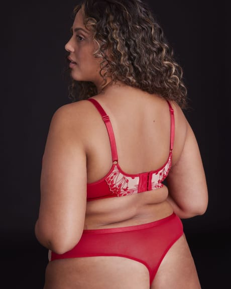 Boudoir Satin Microfiber Thong with Embroidery Mesh - Déesse Collection
