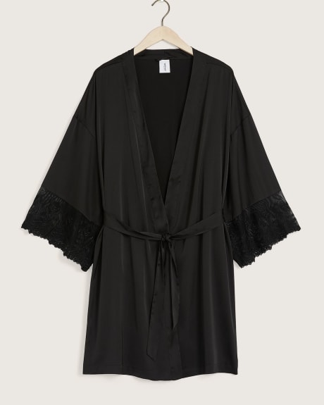Boudoir Satin Robe with Lace Trim - Déesse Collection
