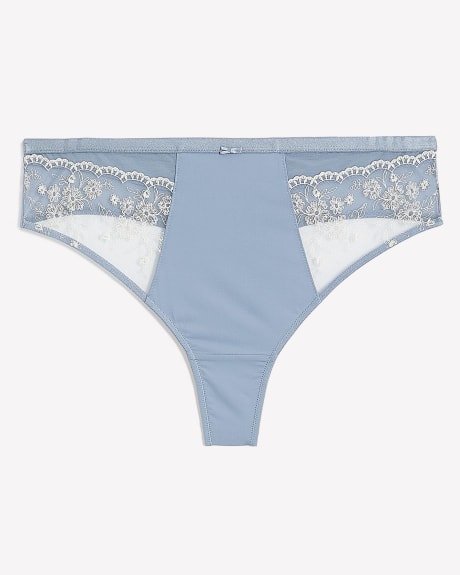 Microfibre Thong with Lace Embroidery and Mesh Back - Déesse Collection