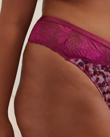 Printed Mesh Thong with Lace - Déesse Collection