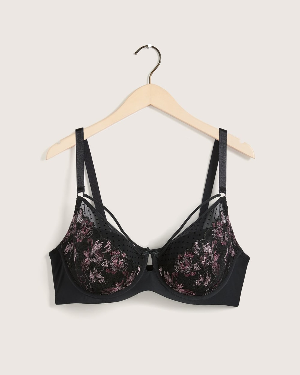 Balconette Bra With Floral Embroidery and Polka Dot Mesh - Déesse Collection