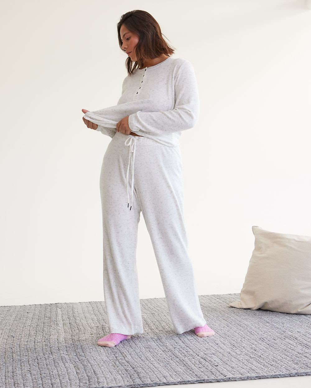 Straight Leg Rib Knit Pyjama Pant, R Line
